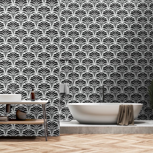Papier Peint Design géométrique en noir et blanc (Salle de bain)