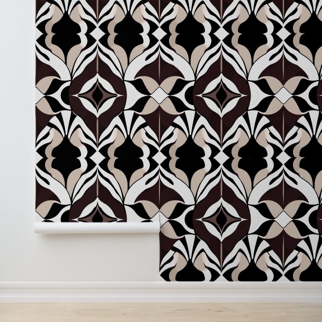 Papier Peint Design Motif Abstrait noir et beige (Application)