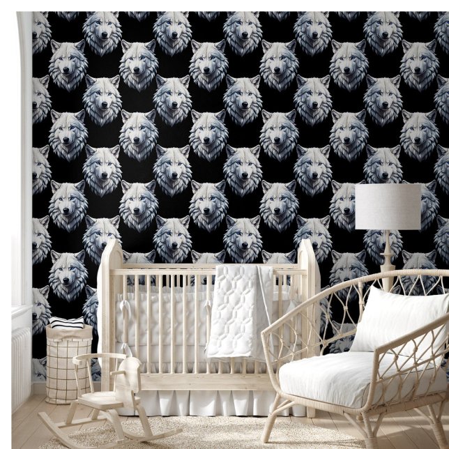 Papier Peint Design Motif de tête de loup blanc (Créateur téléchargé)