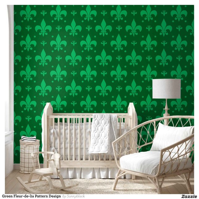 Papier Peint Design Motif Fleur de lis vert (Créateur téléchargé)