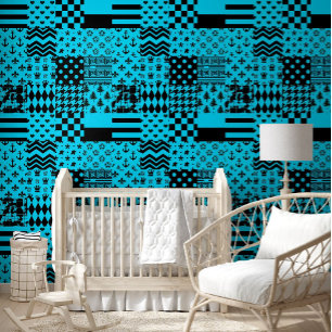 Papier Peint Design Motif mixte en noir bleu