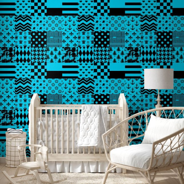Papier Peint Design Motif mixte en noir bleu (Créateur téléchargé)