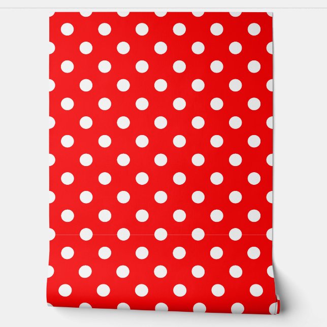 Papier Peint Design Motif Pois blanc rouge (Déroulement)
