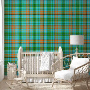 Papier Peint Dessin à carreaux tartan bleu orange vert 
