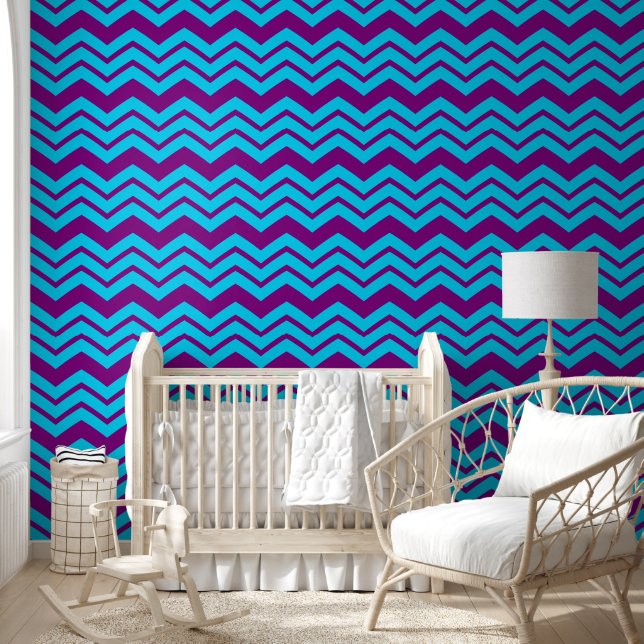 Papier Peint Dessin chevron zigzag bleu violet  (Enfants)