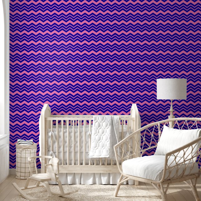 Papier Peint Dessin chevron zigzag rose bleu (Enfants)