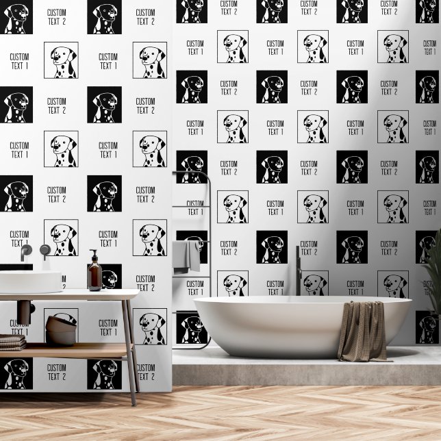 PAPIER PEINT DESSIN DE CHIENS BLANCS NOIRS DE MONOCHROME (Salle de bain)