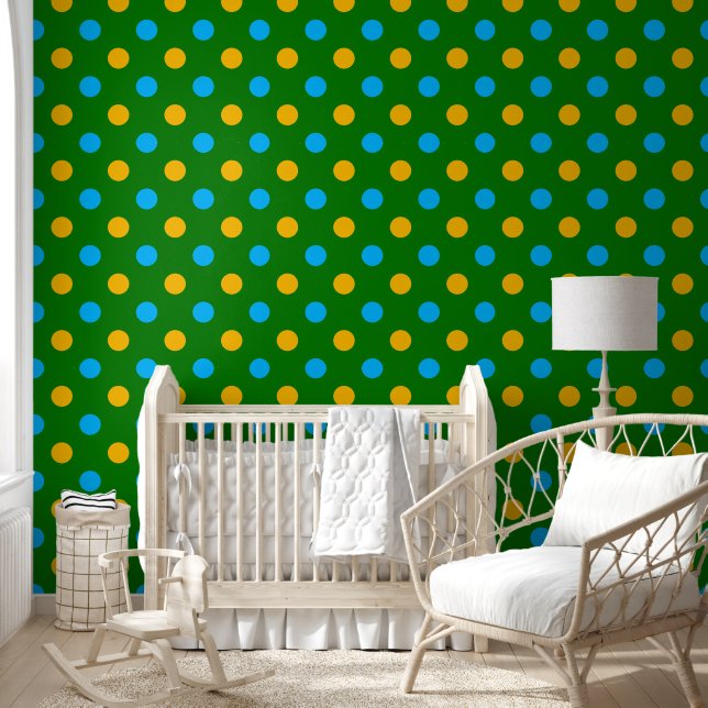 Papier Peint Dessin de pois noir jaune vert  (Enfants)