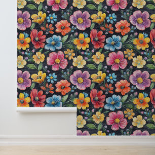 Papier Peint Dessins Motif à fleur de fleur Dessin noir