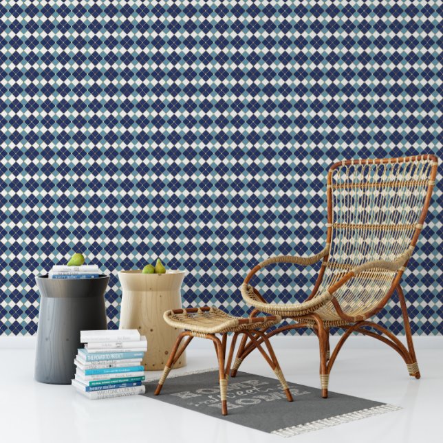 Papier Peint Diamant bleu Noël Hanoukka Plaid (Blue Diamond Christmas Hanukkah Plaid Wallpaper)