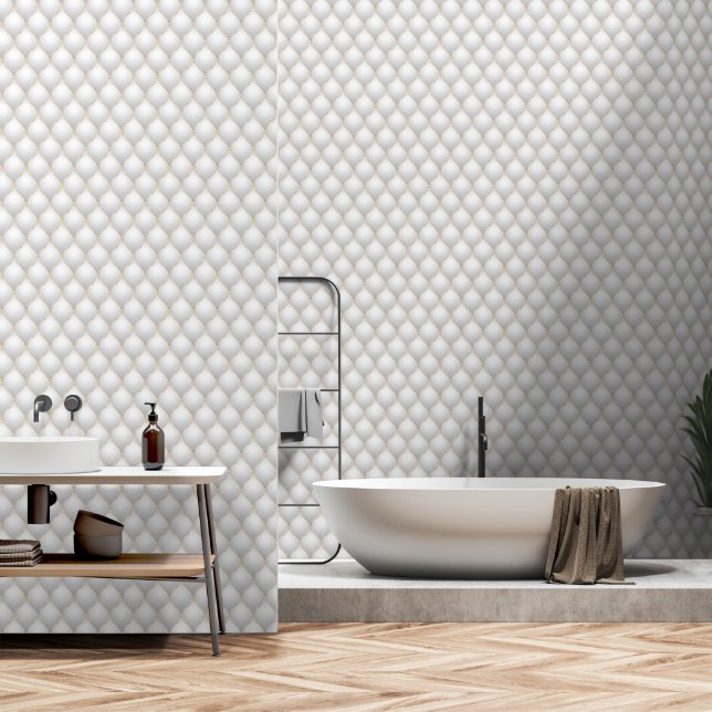 Papier Peint Diamant Or Ogee Tufé Blanc (Salle de bain)