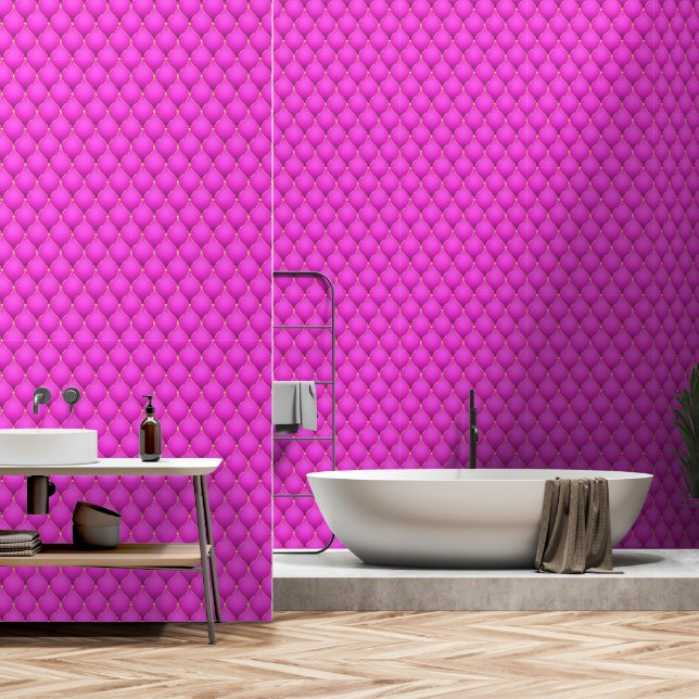 Papier Peint Diamant Or Ogee Tufé rose (Salle de bain)