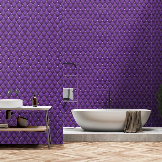 Papier Peint Diamant Or Ogee Tufé violet (Salle de bain)