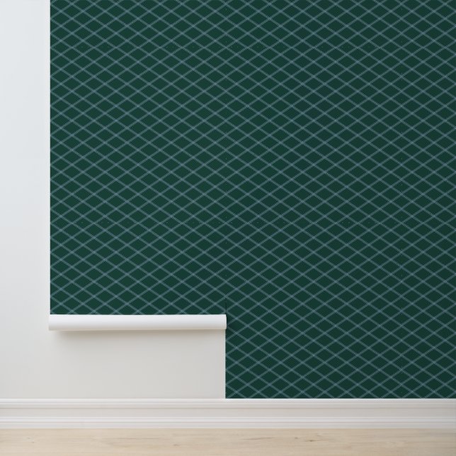 Papier Peint Diamants Art Déco bleus sur fond vert (Application)