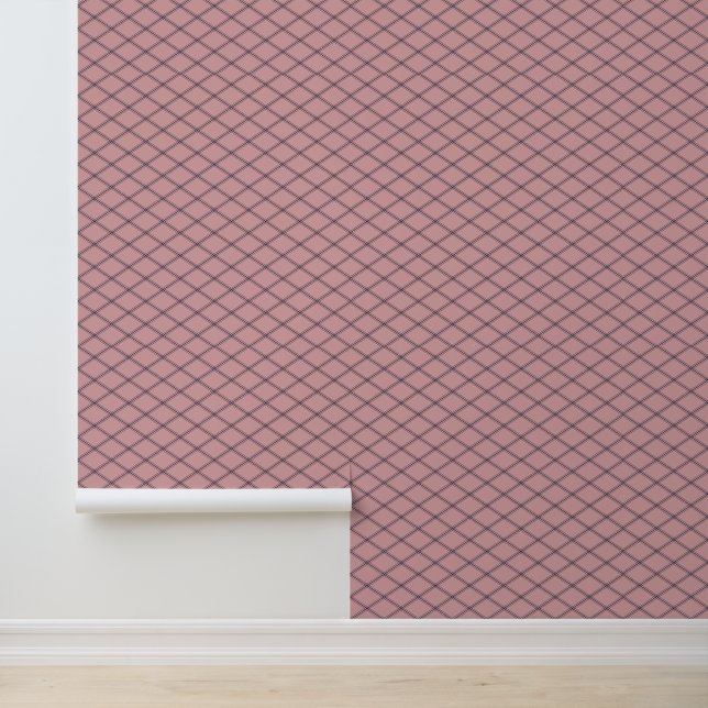 Papier Peint Diamants Art Déco Marine sur rose (Application)