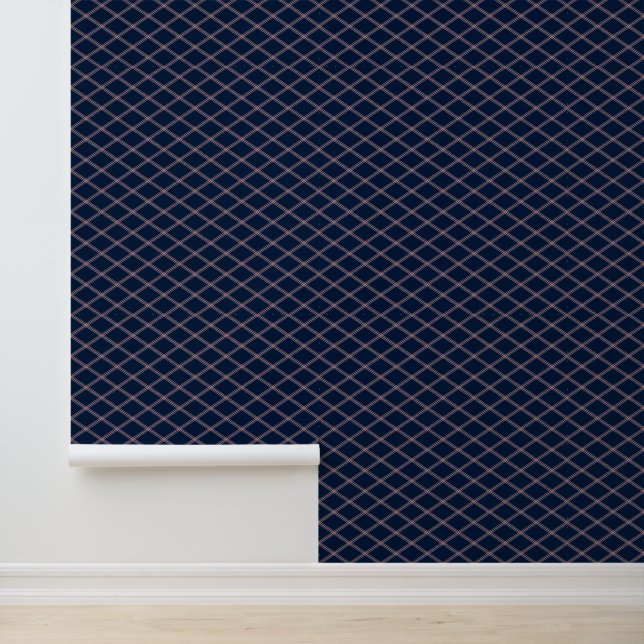Papier Peint Diamants Art Déco roses sur fond marine (Application)