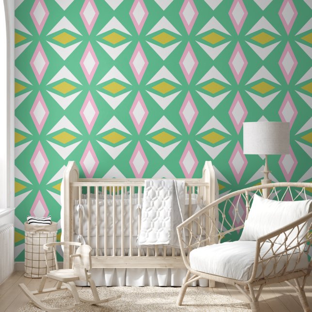 Papier Peint Diamants rose vert et or gras (Enfants)