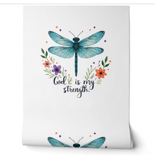 Papier Peint Dieu est ma force Floral Libellule Christian T-Sh