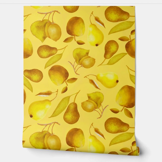 Papier Peint Différents fruits Motif Jaune (Déroulement)