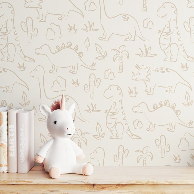 Papier Peint Dinosaure Neutre Boho Douce Terre Ton Dino Beige (Créateur téléchargé)