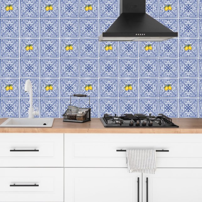 Papier Peint Dolce Vita Meditarrean Blue & Lemons Italian Tiles (Créateur téléchargé)