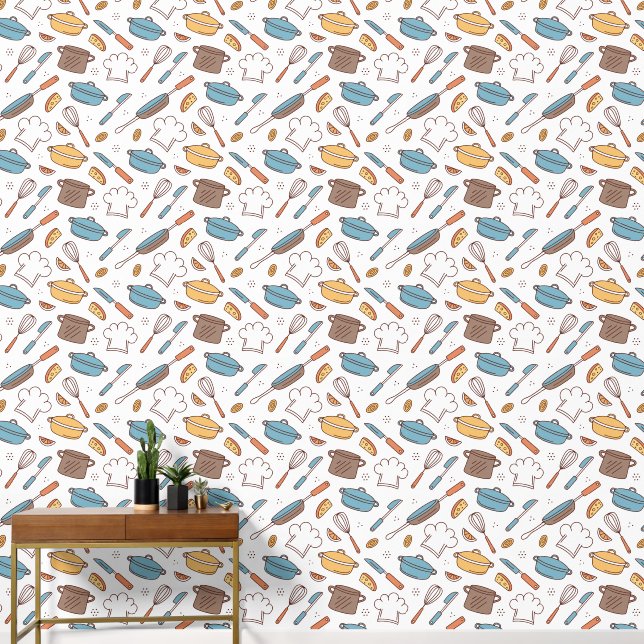 Papier Peint Doodle de cuisine gaie (Couloir)