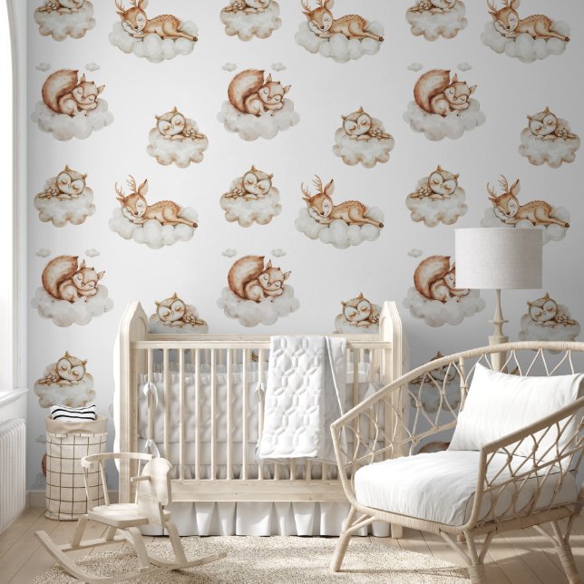 Papier Peint Dormir Bois Animaux Modèle Baby Nursery (Enfants)