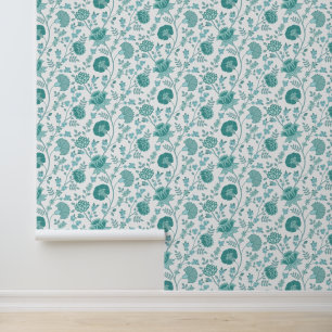 Papier Peint Dos de motifs floraux jacobéens sur blanc
