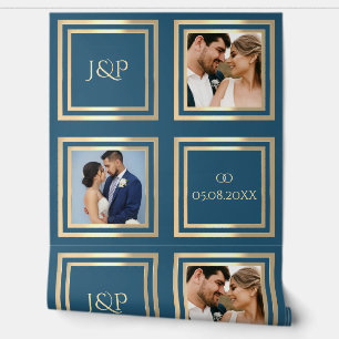 Papier Peint Douteux bleu or photo noms décoration mariage