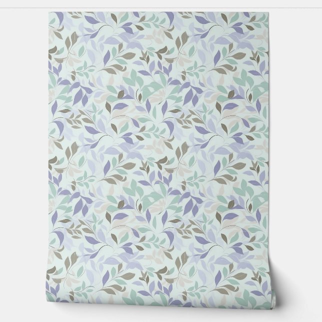 Papier Peint Doux pastel violet et sauge vert feuille chic (Déroulement)