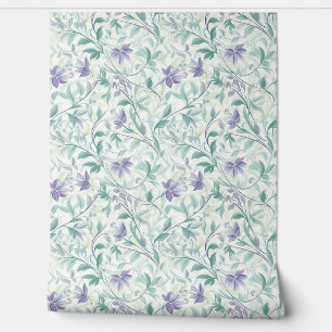 Papier Peint Doux pastel violet et sauge vert feuille chic