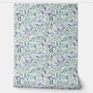 Papier Peint Doux pastel violet et sauge vert feuille chic