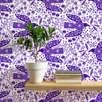 Doves et fleurs Oiseaux violets et blancs