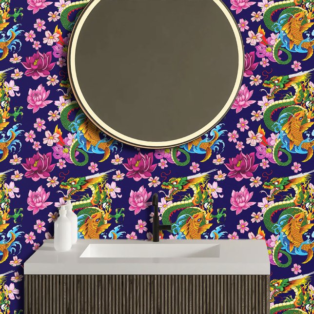 Papier Peint Dragon chinois vert Koi (Créateur téléchargé)