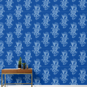 Papier Peint Dragon style chinois bleu marine
