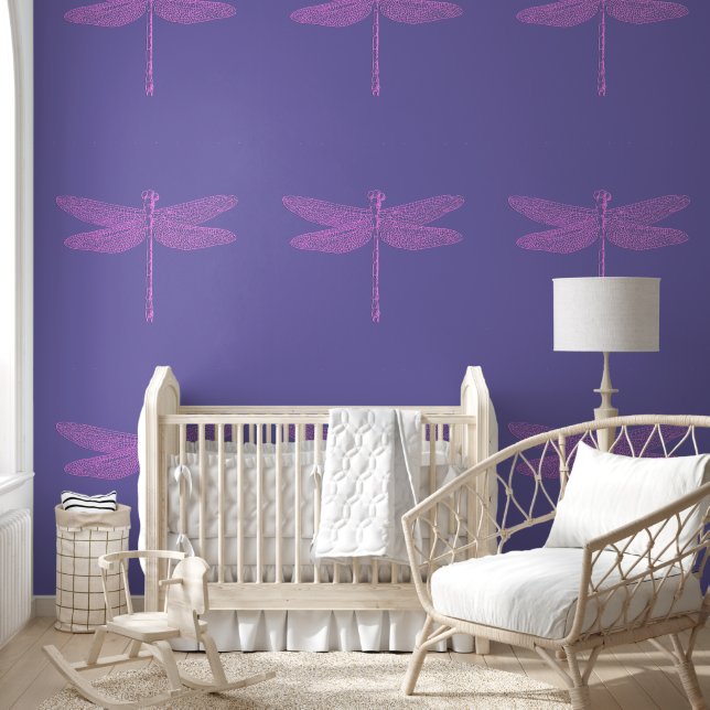 Papier Peint Dragonfly Imaginaire rose et violet (Enfants)