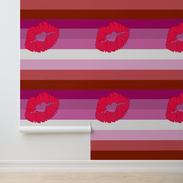 Papier Peint Drapeau de fierté lesbienne au rouge à lèvres Slip (Application)