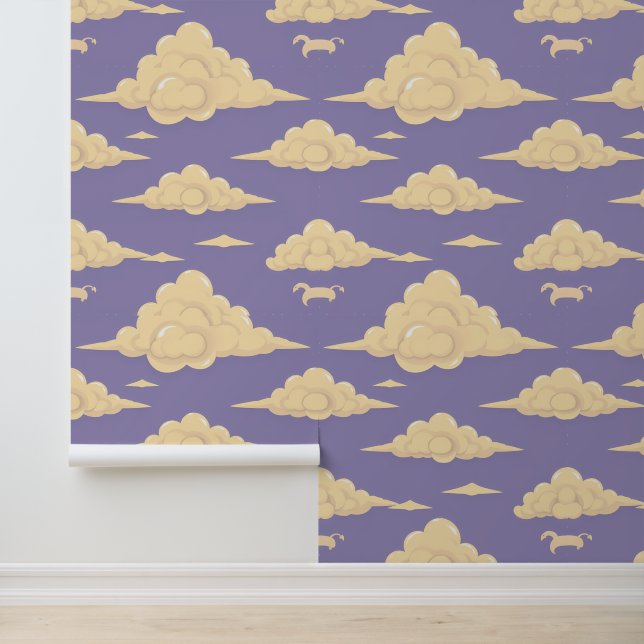 Papier Peint Dreamy Lavender Skies : Whimsical Cloud Motif (Application)