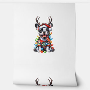 Papier Peint Drôle de chien bouledogue français de Noël lumière