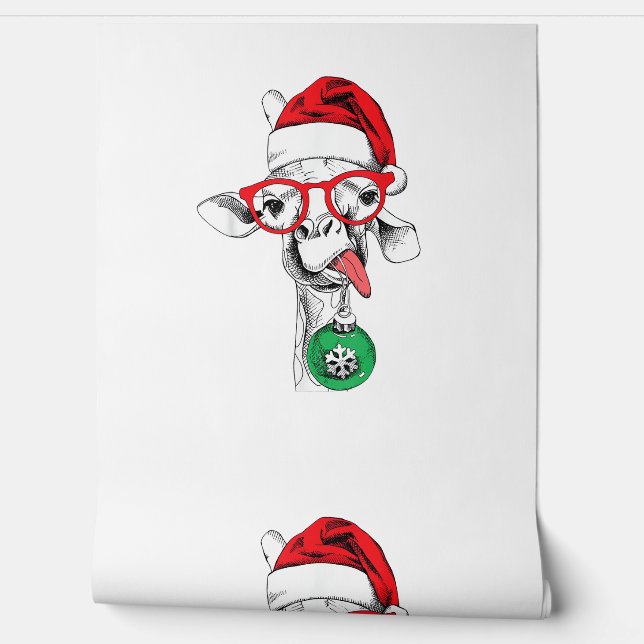 Papier Peint Drôle Giraffe de Noël, Mignonne Giraffe Noël (Déroulement)