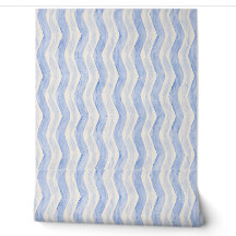 Dusty Blue and Ivory Wavy Stripe Wallpaper, Modern