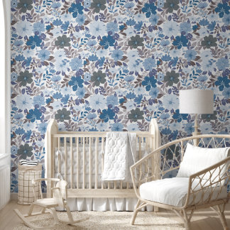 Papier Peint Dusty Blue & Grey Winter Sky Floral Garden