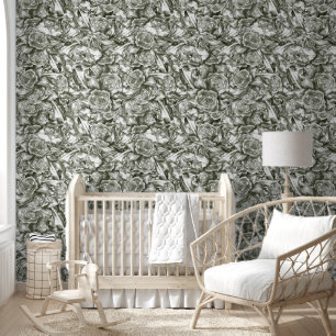 Papier Peint Dusty Green Florals Baby Nursery