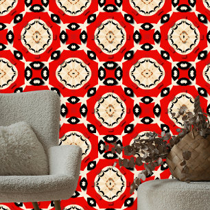 Papier Peint Dynamique Vibrant Rouge Beige Ethnic Folk Mosaic