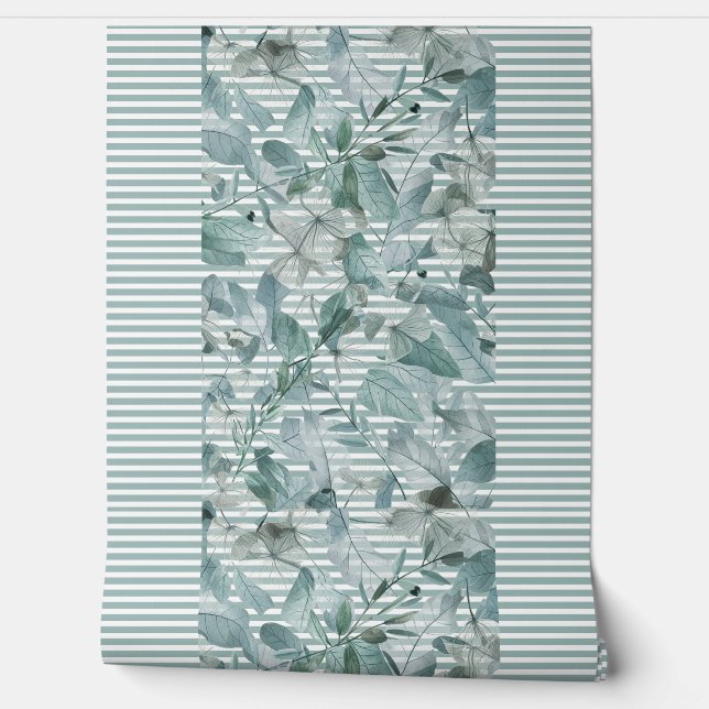 Papier Peint Eau moderne sauge vert eucalyptus feuilles2 (Déroulement)