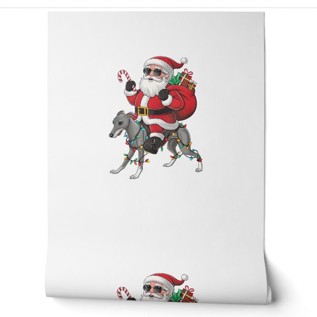 Papier Peint Éclairage de Noël Père Noël équitation Chien gris  (Déroulement)