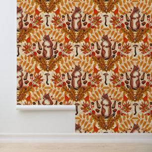 Papier Peint Écureuil d'automne sur blanc