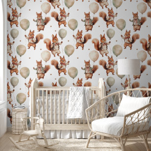 Papier Peint Écureuil Mélange Tenant Ballons Éplucher Et Bâton