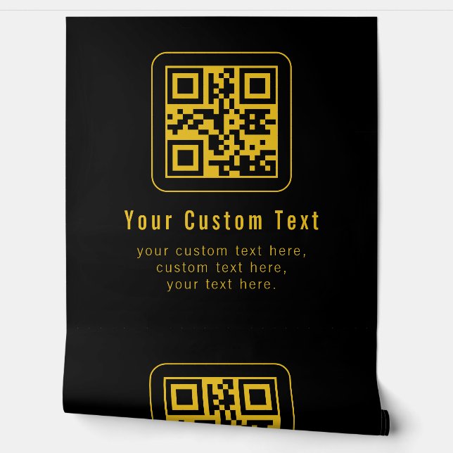 Papier Peint Editable QR Code & Text Template | Black & Gold (Déroulement)