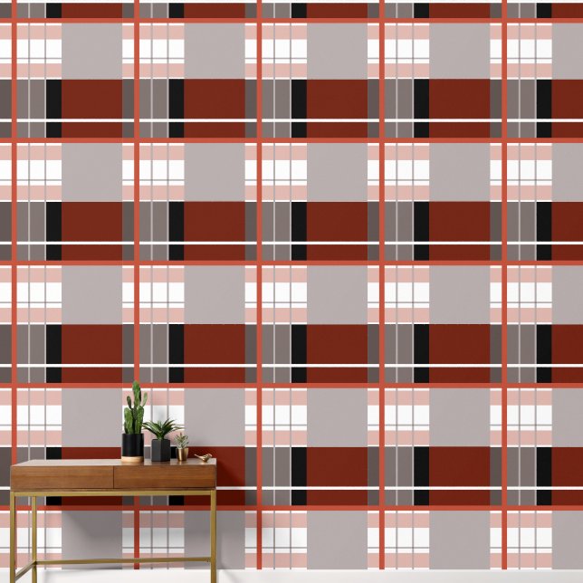 Papier Peint Effet plaid frappant rouge, gris, noir et blanc (Couloir)